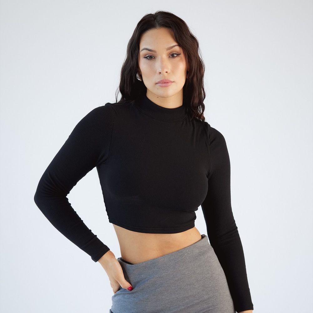 Klassy Network Turtleneck Long Sleeve Brami (Ultra Crop) - Size S Black